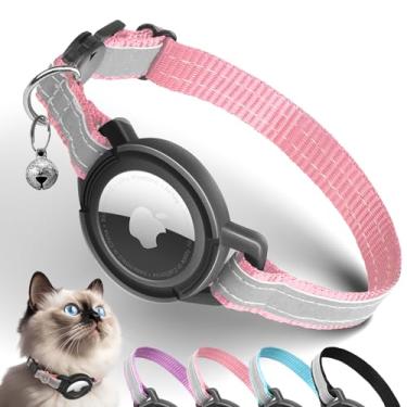 Imagem de Coleira Airtag para gatos Breakaway, coleiras refletivas Odokele com suporte para Apple Air Tag para gatinhos, coleiras ajustáveis com fivela de liberação rápida de segurança para gatinhos e filhotes