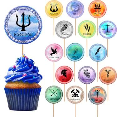 Imagem de Greek Mythology Cupcake Toppers, 48pcs Greek God Cupcake Toppers, Htabiol Greek Mythology Cake Decorations, Greek Mythology Party Supplies, Fit for Greek God Party, Percy Jackson Birthday Party