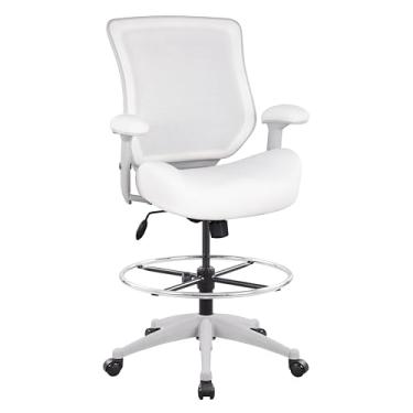 Imagem de BOLISS Cadeira de mesa ergonômica de 180 kg para escritório grande e alta, para mesa de desenho, ajuste de altura, braço e função de suporte para a cintura e anel de pé ajustável ampliado - branco