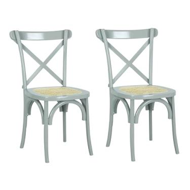 Imagem de JONATHAN Y DNG1001B-SET2 Cassis Classic Traditional X-Back Wood Rattan Cadeira de Jantar País Francês, Cottage, Vintage, Fazenda, Chique, Cinza/Natural (conjunto de 2)