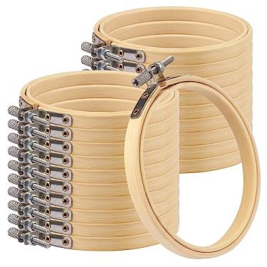 Imagem de GNIEMCKIN Conjunto de 20 Bastidores de Bambu para Bordado, Anéis de Ponto Cruz Ajustáveis de 4" A Granel para Bordado, Costura e Artesanato, com Mecanismo de Fácil Afrouxamento e A (20 Pcs 4 Polegadas