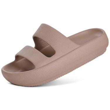 Imagem de shevalues Sandálias ortopédicas femininas com suporte de arco e almofada macia de recuperação, chinelos leves de verão com nuvens para fascite plantar, Marrom, 36