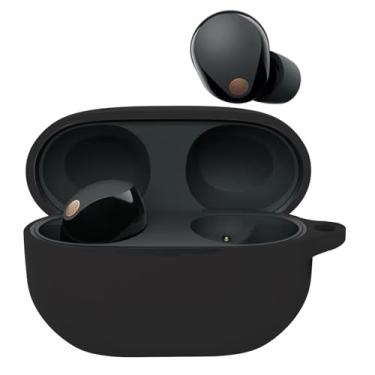 Imagem de WUWOCJ Capa compatível com Sony WF-1000XM5 capa completa de silicone acessórios capa de carregamento com chaveiro (preto)