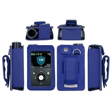 Imagem de Capa de couro ajustada com clipe giratório para cinto + protetor de tela para bomba de insulina mínima Medtronic (mínimo 630 G/640 G/650 G/670 G/770G) (azul)