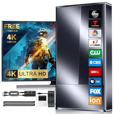 Imagem de Antena de TV 2024 mais forte interna, mais de 2000 quilômetros ao ar livre, longa distância, antena digital para Smart TV, melhor amplificador de sinal suporta 8K 4K 1080p todas as TVs VHF UHF - cabo