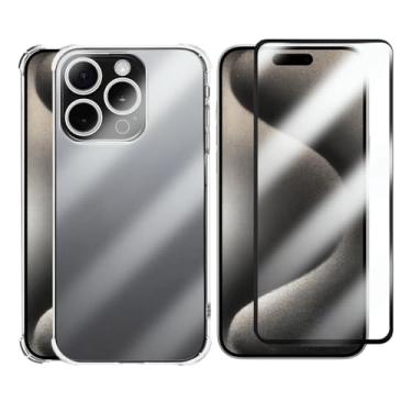 Imagem de Capa Capinha Case Anti Impacto Transparente Premium Silicone + Película de Vidro 3D Compatível iPhone 15 Pro Max