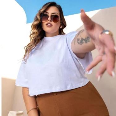 Imagem de Cropped De Manga Curta Feminino Plus Size - Donna Lu, Branco, Unico