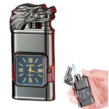 Imagem de Isqueiro Vintage com Relógio de Quartzo, Chama a Jato, Resistente ao Vento (preto5)