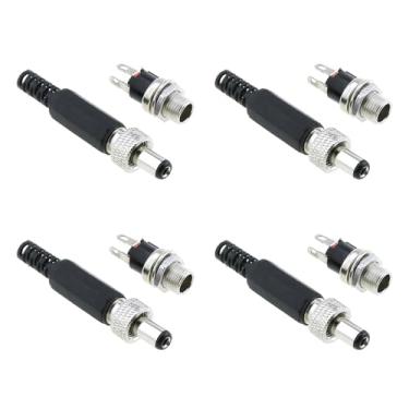 Imagem de MEETOOT 4 Conjuntos De 5,5 X 2,1 Mm Dc Power Plug Jack Conector De Montagem Em Painel Fêmea Kit De Bloqueio Conector De Plugue Macho De Cobre Sólido E Adaptador De Receptáculo De Bloqueio De Rosca F