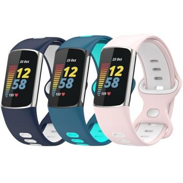 Imagem de QIEMUTER Pulseiras de relógio de silicone compatíveis com Fitbit Charge 5 / Charge 6 mulheres e homens, pulseiras de reposição esportivas macias ajustáveis para relógio de reposição para monitor de