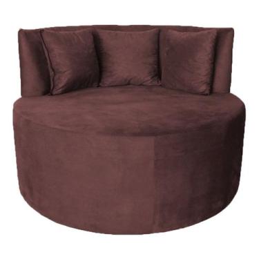 Imagem de Sofá Puff Chaise Estofada Redondo Barcelona Almofadas Suede Rosê Eli M