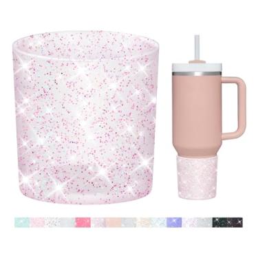 Imagem de WUQID Bota de silicone superior com glitter compatível com Stanley Quencher H2.0 1,134 g 850.5 g 590.0 g & IceFlow Flip 850.5 g 567.0 g, copo antiderrapante capa de manga inferior