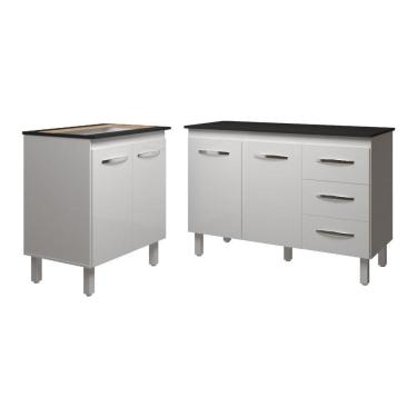 Imagem de Balcão Para Cooktop 5 Bocas Fran Branco E Armário Bruna 118 Cm Cozinha Gabinete Branco Com Tampo Tampão Preto