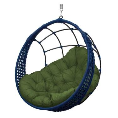Imagem de Cadeira Balanço Ninho Suspenso Em Corda Náutica Luxo Azul/verde