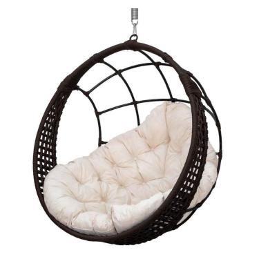 Imagem de Cadeira Balanço Ninho Suspenso Em Corda Náutica Luxo Marrom/branco