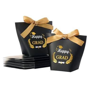 Imagem de SLShePack Pacote com 30 caixas de presente de boné de formatura com fita, decoração de graduação, classe de caixa de doces para lembrancinhas de festa de graduação