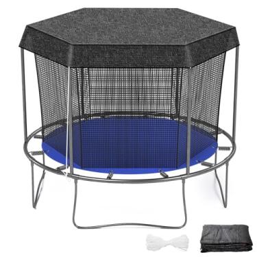 Imagem de Windyun Capa de cama elástica redonda com 6 furos para barraca preta para proteção solar para trampolim de 2,4 m, 3 m, 3,7 m com cordão de 44,5 m, fácil de instalar para parquinho de quintal, apenas