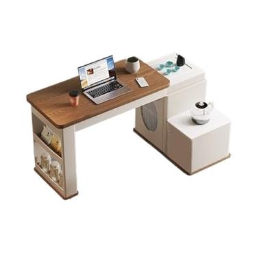 Imagem de Mesa de Chá Mesa de chá de pedra móvel, sofá, mesa lateral, carrinho de chá giratório extensível Mesa Lateral(Brown)