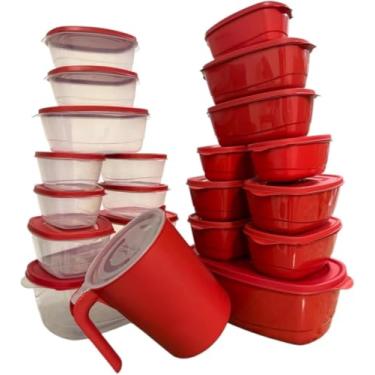 Imagem de Kit de Potes Herméticos com Tampa Potes Plástico 21 unidades Conjunto de Potes Organizadores, Vasilhas Plásticas para Mantimentos e Marmita Tupperware para Cozinha Pote Armazenamento (Vermelho)
