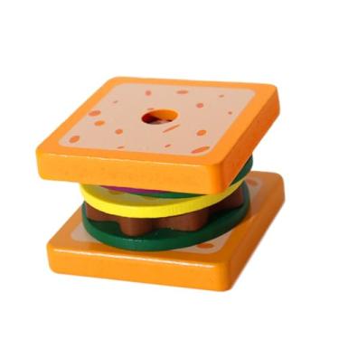Imagem de EHJRE Brinquedo de Empilhar Alimentos de Madeira, Atividade Pré-escolar, Ensino de Formas, Brinquedo de Combinação de Alimentos, Quebra-cabeças para Interaç, Sanduíche