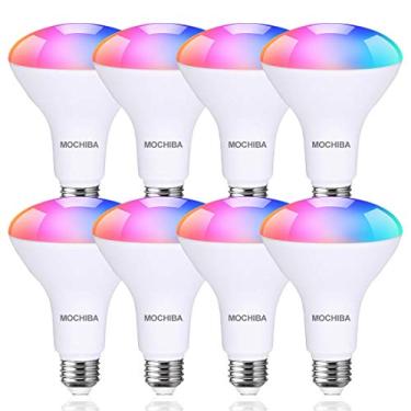 Imagem de Mochiba Lâmpadas LED Smart WiFi, compatíveis com Alexa e Google Home Assistant, Music Sync Lâmpada que muda de várias cores, BR30 E26 10W 1000LM (equivalente a 80W), pacote com 8, branco, MKBR