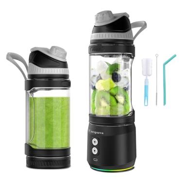 Imagem de Vaeqozva Liquidificador portátil de 700 ml, liquidificador pessoal recarregável por USB para shakes e smoothies, preto e cinza
