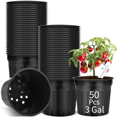 Imagem de Ziliny 50 peças, vasos de berçário de 3 galões, vaso de plástico a granel, vaso flexível para mudas de flores com orifício de drenagem, recipiente para iniciação de sementes engrossadas para