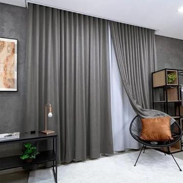 Imagem de Cortina Gaze De Linho Com Blackout 4,00x2,60 Trilho Duplo (Grafite)