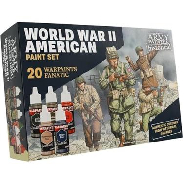 Imagem de The Army Painter, Histórico: Conjunto de tintas americanas da Segunda Guerra Mundial, 20 x 18 ml Warpaintts Fanatic: 14 acrílico, 4 lavagens, 1 efeito e 1 metálico - tinta em miniatura para as Forças