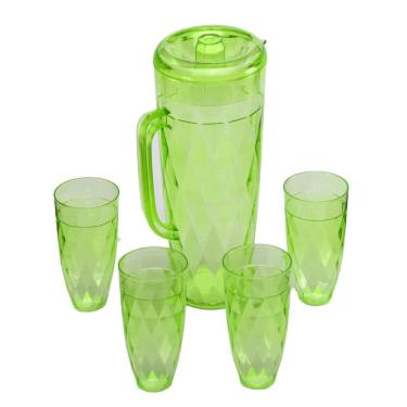 Imagem de Jarra Acrílico Com Tampa 4 Copos Verde Agua Suco 1250ml