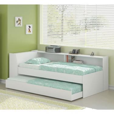 Imagem de Cama Solteiro Bicama Estante +luz+2colc Ditália Bb2829 Cor:branco Branco