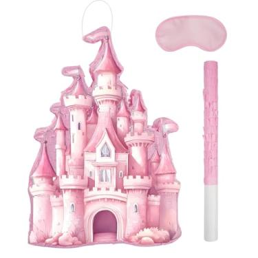 Imagem de JOARHONAL Princesa Castelo Piñata - Aquarela Rosa Castelo Piñata Com Morcego E Venda Para Meninas Crianças Princesa Tema Festa De Aniversário Jogo Decorações (16,7”X11,8”X3”)