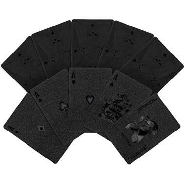 Imagem de Joyoldelf Cartas de baralho pretas legais, baralho de cartas de pôquer de caveira à prova d'água em caixa de presente, ótimo truques de mágica para festas e jogos
