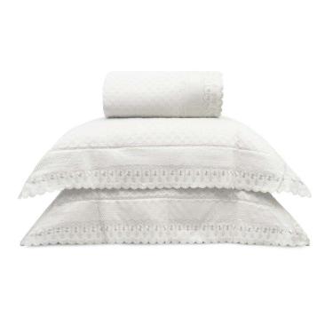 Imagem de Cobre Leito Bordare Premium Com Porta Travesseiro Appel Branco - Queen