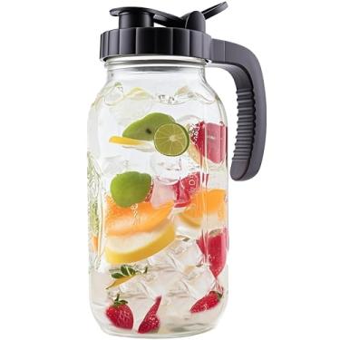 Imagem de Jarra de vidro com tampa de 2 litros para água quente e fria de 1,8 l de boca larga, 1,8 litro, chá de sol, café, jarro para geladeira, limonada, bebidas, leite, suco, recipiente de chá frio