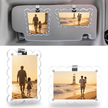Imagem de LECART Pacote com 2 porta-retratos com clipe de viseira de sol para carro, porta-retratos personalizados, porta-retratos Polaroid de acrílico para família, casais, motoristas, para dirigir seguro