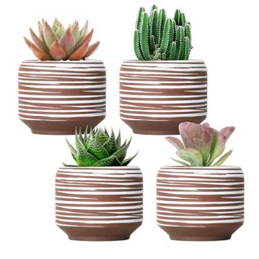 Imagem de Bestseler Conjunto de mini vasos de suculentas – vasos de cerâmica de 7,6 cm com drenagem para plantas de interior, pequenos vasos de flores decorativos para cactos e plantas domésticas, conjunto de 4