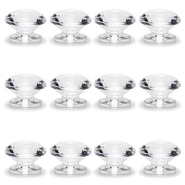 Imagem de MroMax 1 peça de puxador autocolante redondo acrílico botão transparente 16 x 20 x 14 mm (C x L x A), MRO191109H-0174, Diamond handle, 12Pcs
