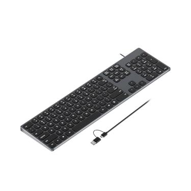 Imagem de 9H Teclado USB com fio de alumínio com teclado numérico para PC Windows 10/8/7/Vista/XP