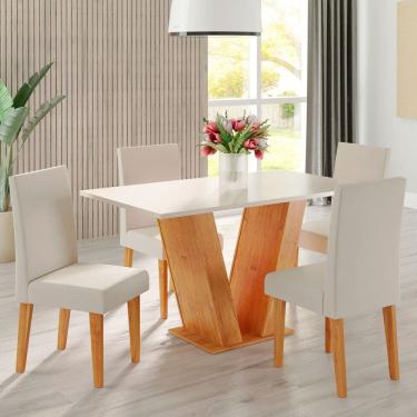 Imagem de Mesa de Jantar 4 Lugares Lidia Vênus Marrom/Blonde/Veludo Marfim - Pnr Móveis