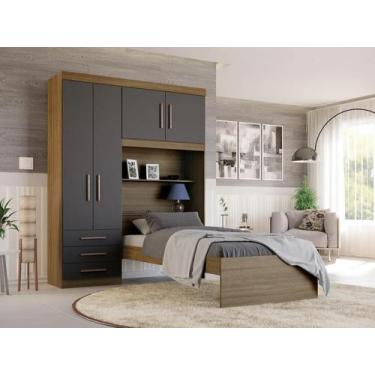 Imagem de Guarda- Roupa Solteiro Com Cama Solteiro 4 Portas 3 - Batrol, Ipê/Graf