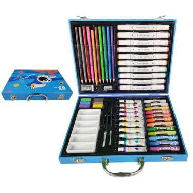Imagem de Maleta de Pintura Infantil Criança Estojo 53 Peças Canetinha Lapis de Cor Pincel Tinta Pintura Desenho Criatividade Lazer Diversao