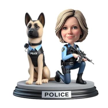 Imagem de Policial de argila personalizada e K - 9 rifle e colete que balança a cabeça da sua foto, presente exclusivo para colega, chefe, esposa, trabalho em equipe, vibração, decoração de mesa, lembrança