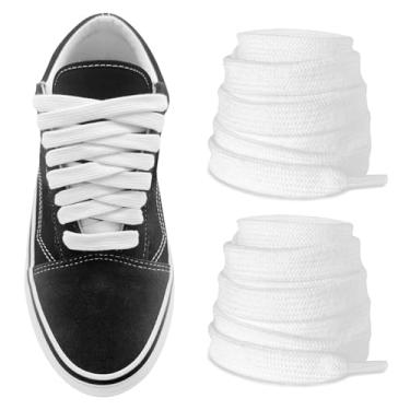Imagem de NDTEZUGT Cadarços de 10 mm para Vans Old Skool Classic Skate Shoes, 3/20.3 cm Wide Flat Cotton Cadarços Atléticos Cordões de Substituição, Branco, 54"/140cm