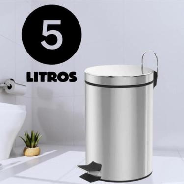 Imagem de Lixeira Inox Pedal Redonda Banheiro Escritório Cesto 5 Litros Cesto Ba