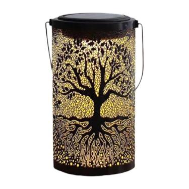 Imagem de Ioensy Lanterna solar de jardim, luzes decorativas penduradas em metal, luzes LED de metal à prova d'água com energia solar para cerca de quintal, árvore