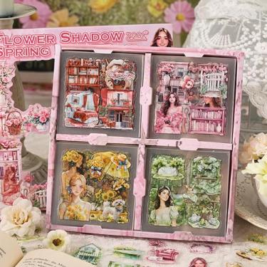 Imagem de Kit de adesivos de scrapbook com 500 peças, flores vintage, casa, pessoas, transparentes, à prova d'água, conjunto de adesivos para scrapbooking, diários de lixo estético para artesanato DIY, laptop