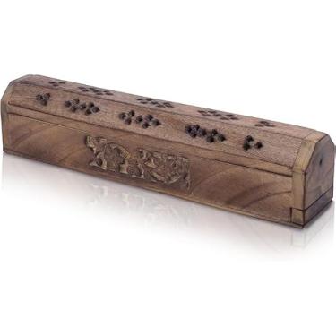 Imagem de Caixão de madeira para incensário e queimador de cone com compartimento de armazenamento, pegador de cinzas ecológico orgânico