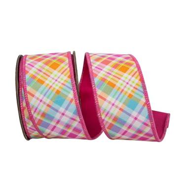 Imagem de Reliant Ribbon Fita de borda com fio de luxo diagonal xadrez brilhante, rosa choque