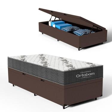 Imagem de Cama Box Baú + Colchão Ortobom e Espuma D33 Airtech 100 78cm
